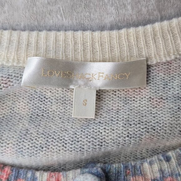 LoveShackFancy Simona Cardigan Sweater Wool Cashmere Blue Floral Cottagecore Top - Picture 8 of 15